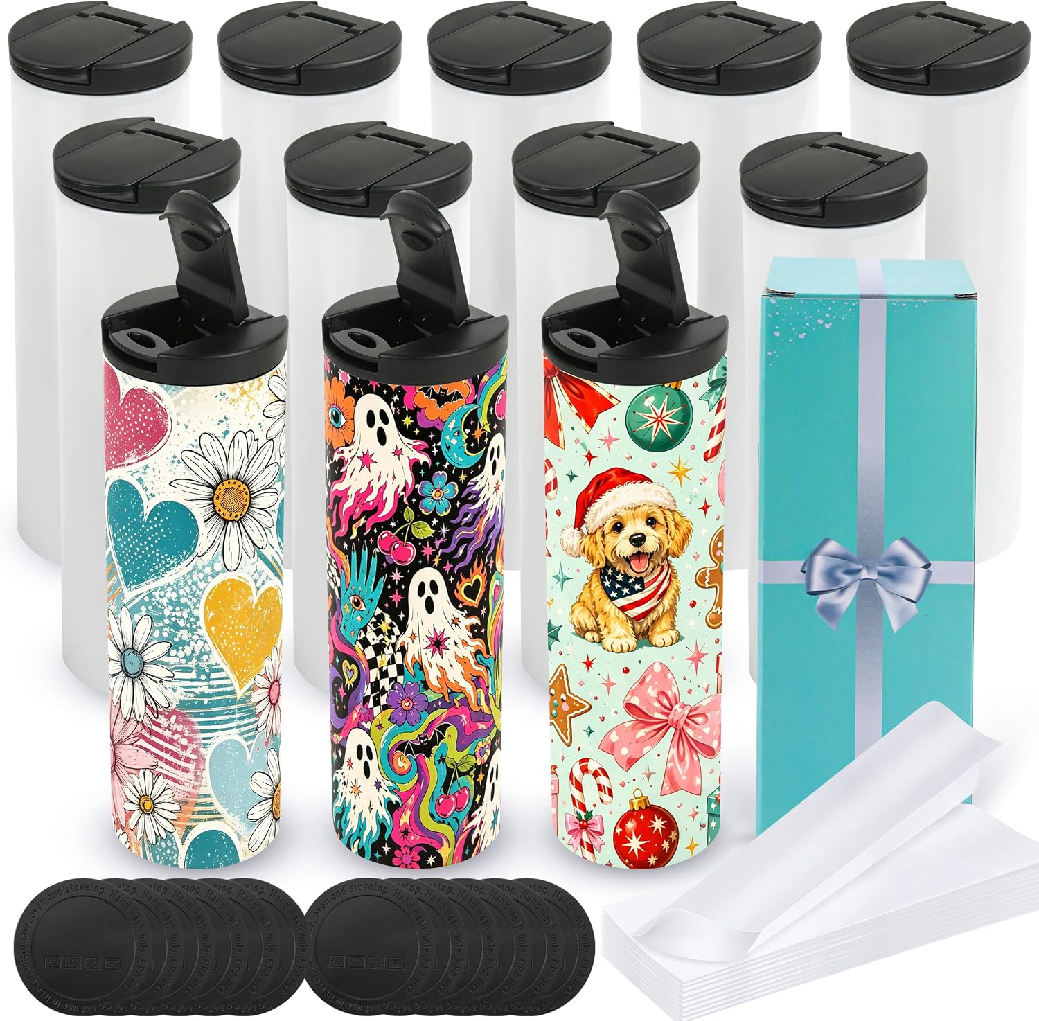 17 oz Sublimation Tumblers with Flip Lids Travel Cups blanks 8 pack