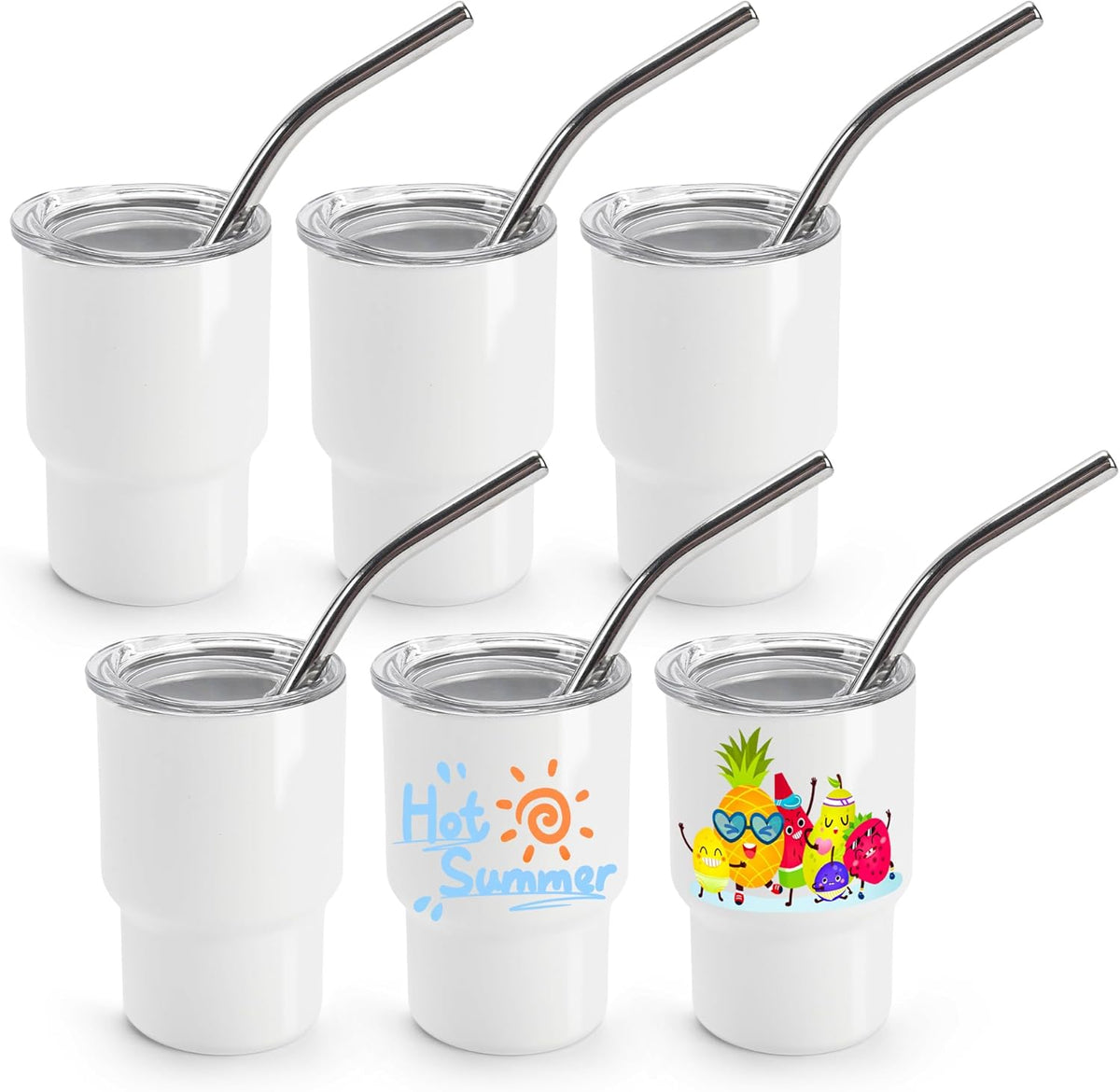 3 OZ Mini Tumbler Shot Glass with Straw and Lid White