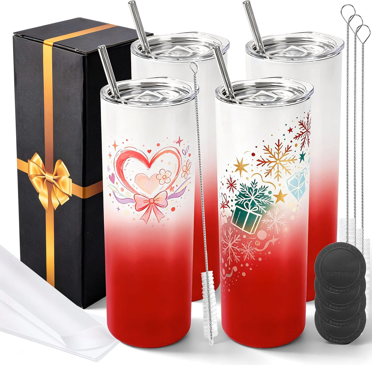 20 oz Sublimation Tumblers, 4 Pack Gradient Red Straight Cups