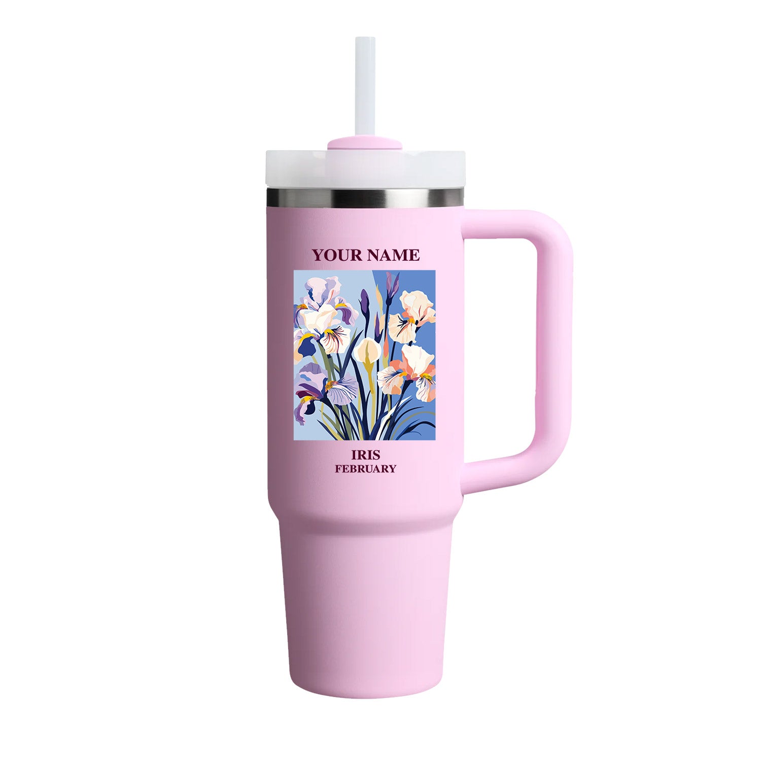 40oz Tumbler with Birth Flower and Custom Name(Cherry Blossom)