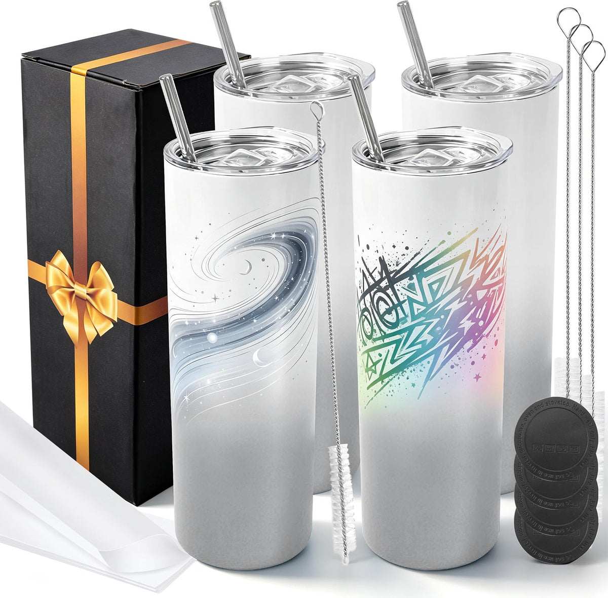 20 oz Sublimation Tumblers, 4 Pack Gradient Gray Straight Cups