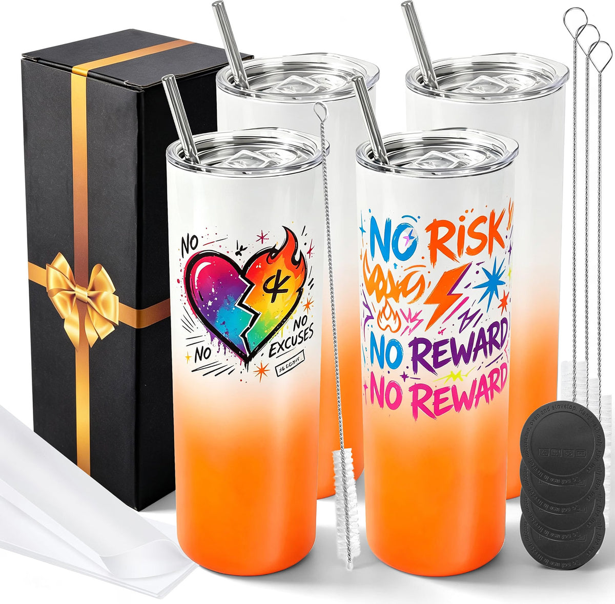 20 oz Sublimation Tumblers, 4 Pack Gradient Orange Straight Cups