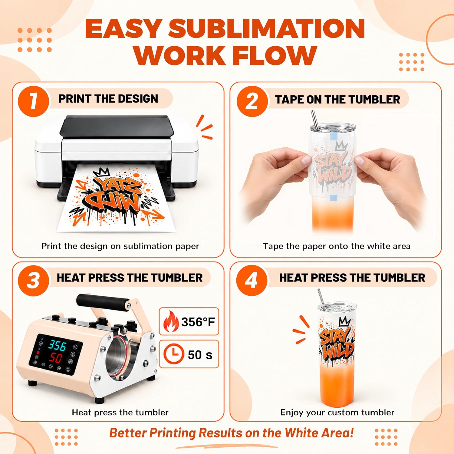 20 oz Sublimation Tumblers, 4 Pack Gradient Orange Straight Cups