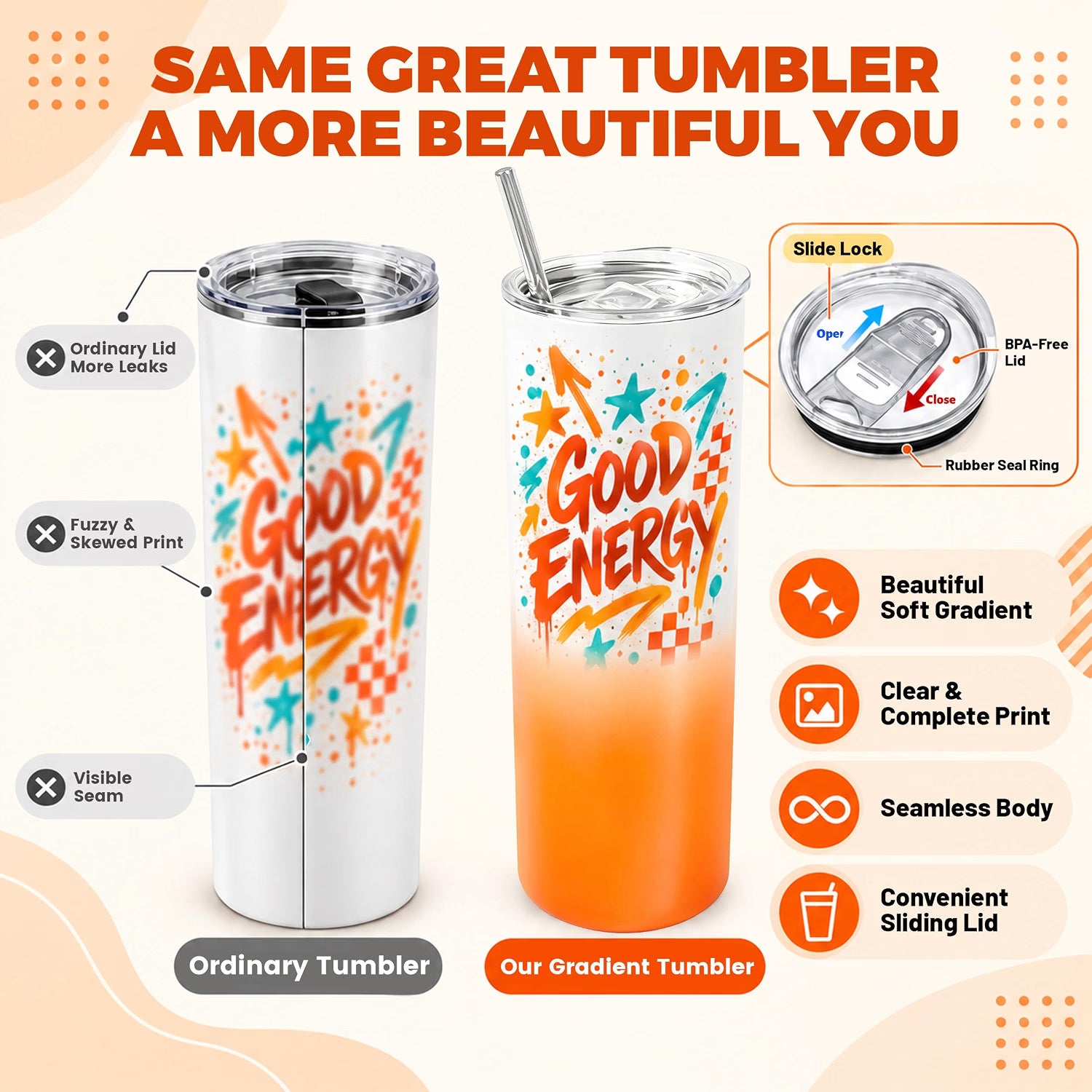 20 oz Sublimation Tumblers, 4 Pack Gradient Orange Straight Cups