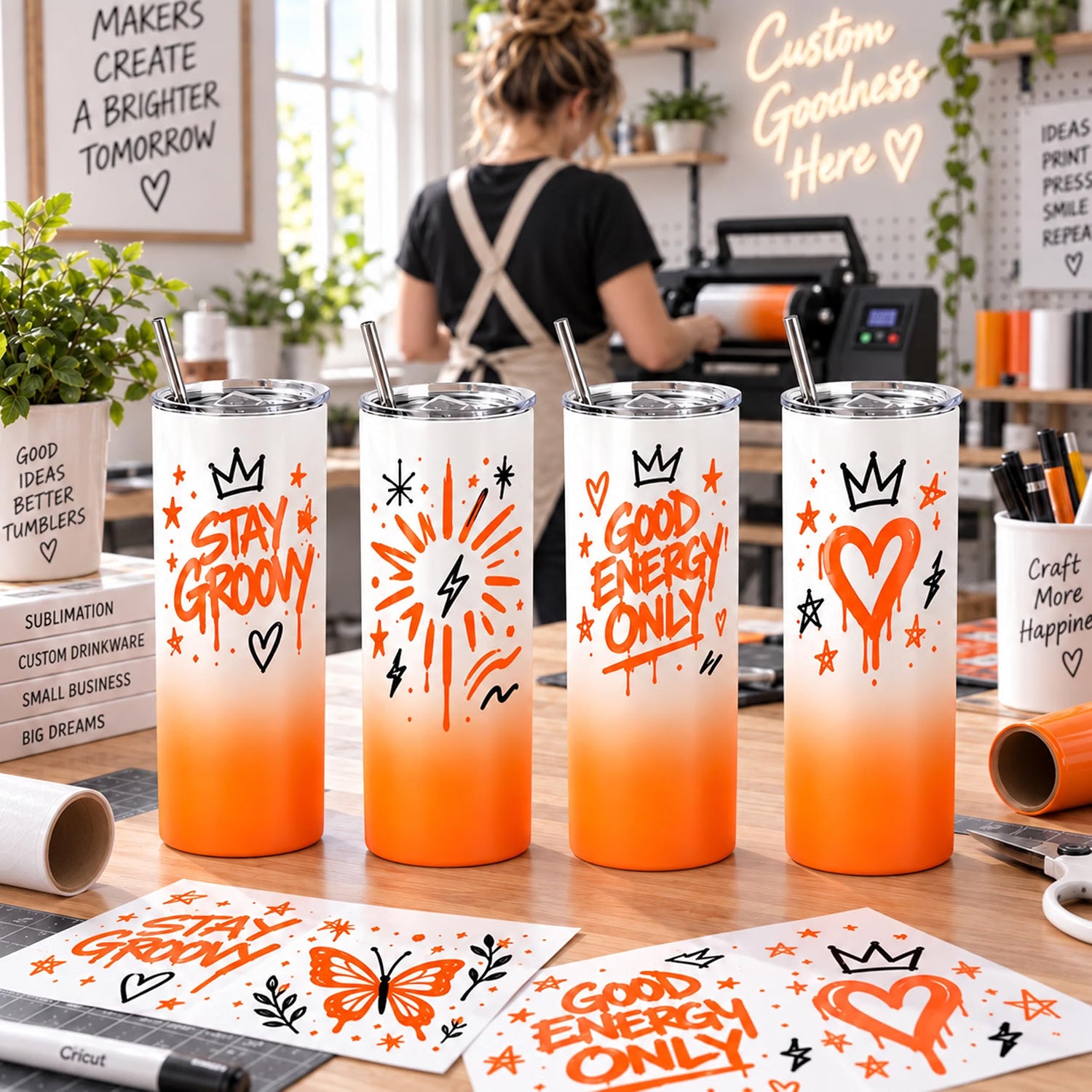 20 oz Sublimation Tumblers, 4 Pack Gradient Orange Straight Cups