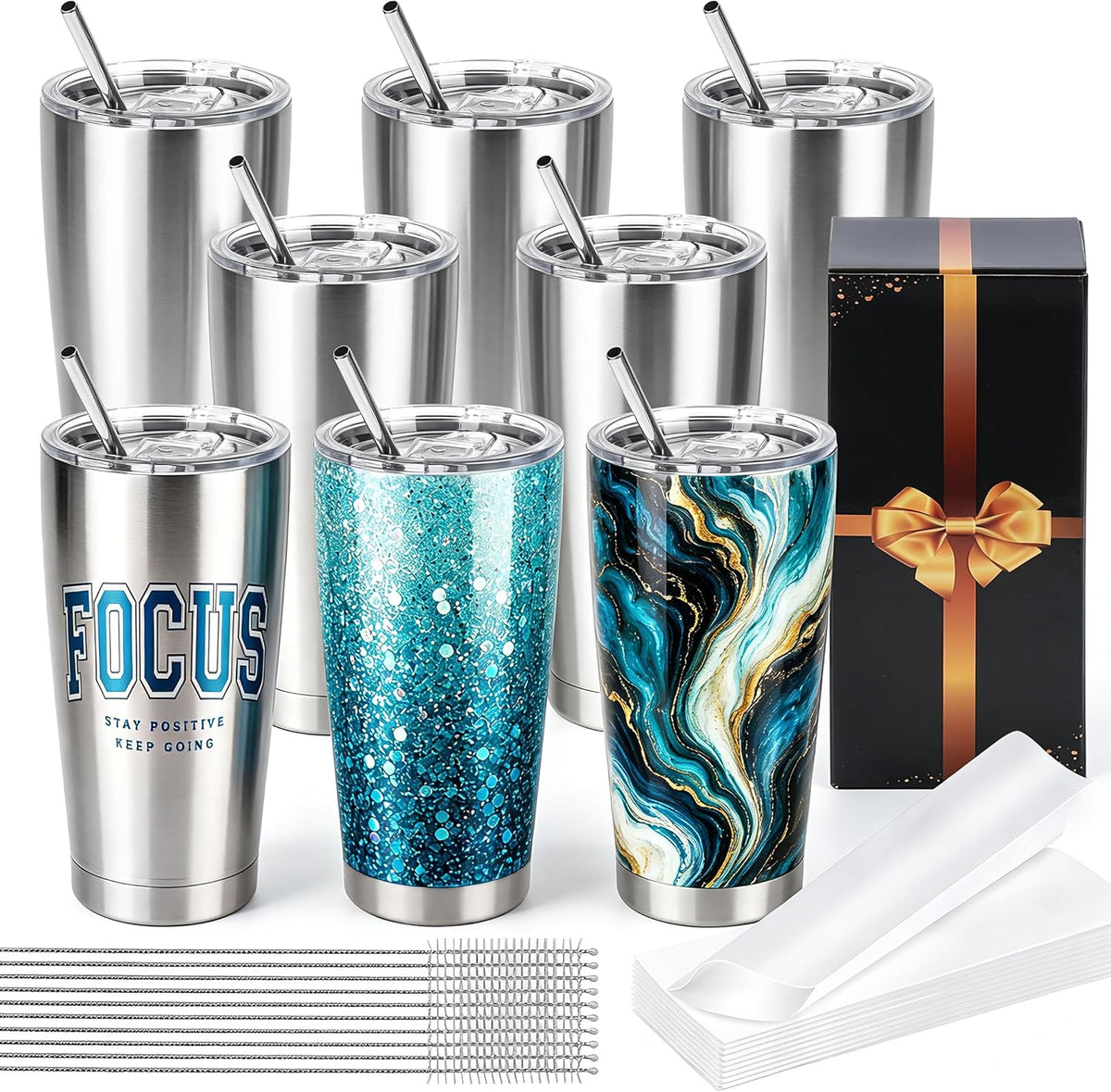 20 oz Sublimation Tumblers, 8 Pack Stainless Steel Tumbler Blanks