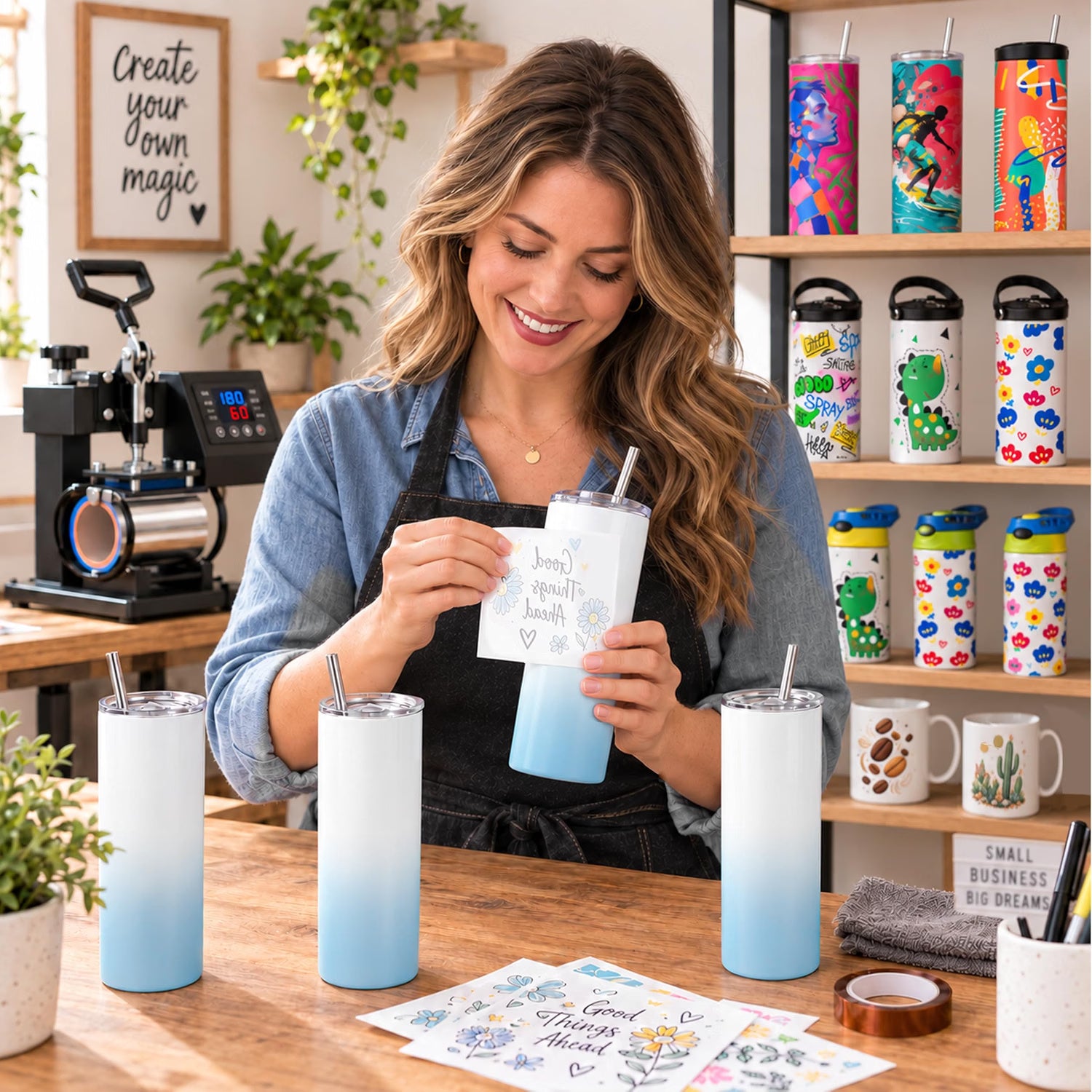 20 oz Sublimation Tumblers, 4 Pack Gradient Blue Straight Cups