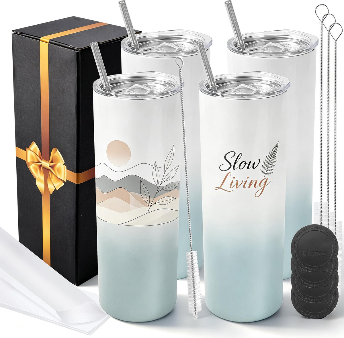 20 oz Sublimation Tumblers,4 Pack Gradient Gray Green Straight Cups