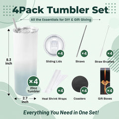 20 oz Sublimation Tumblers,4 Pack Gradient Gray Green Straight Cups