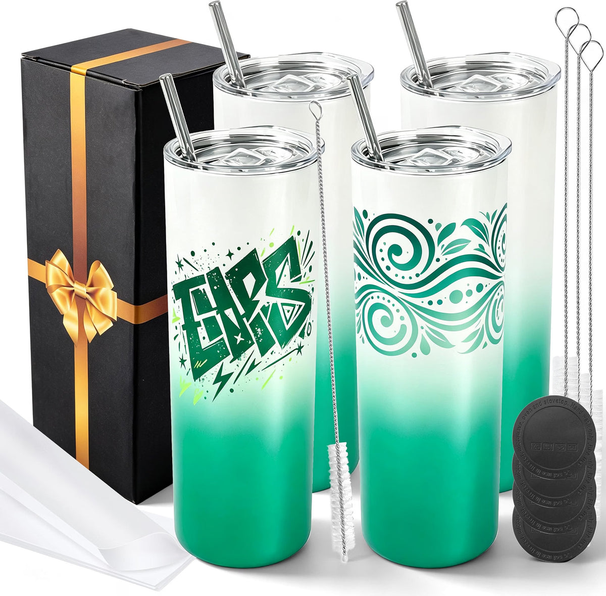 20 oz Sublimation Tumblers, 4 Pack Gradient Green Straight Cups