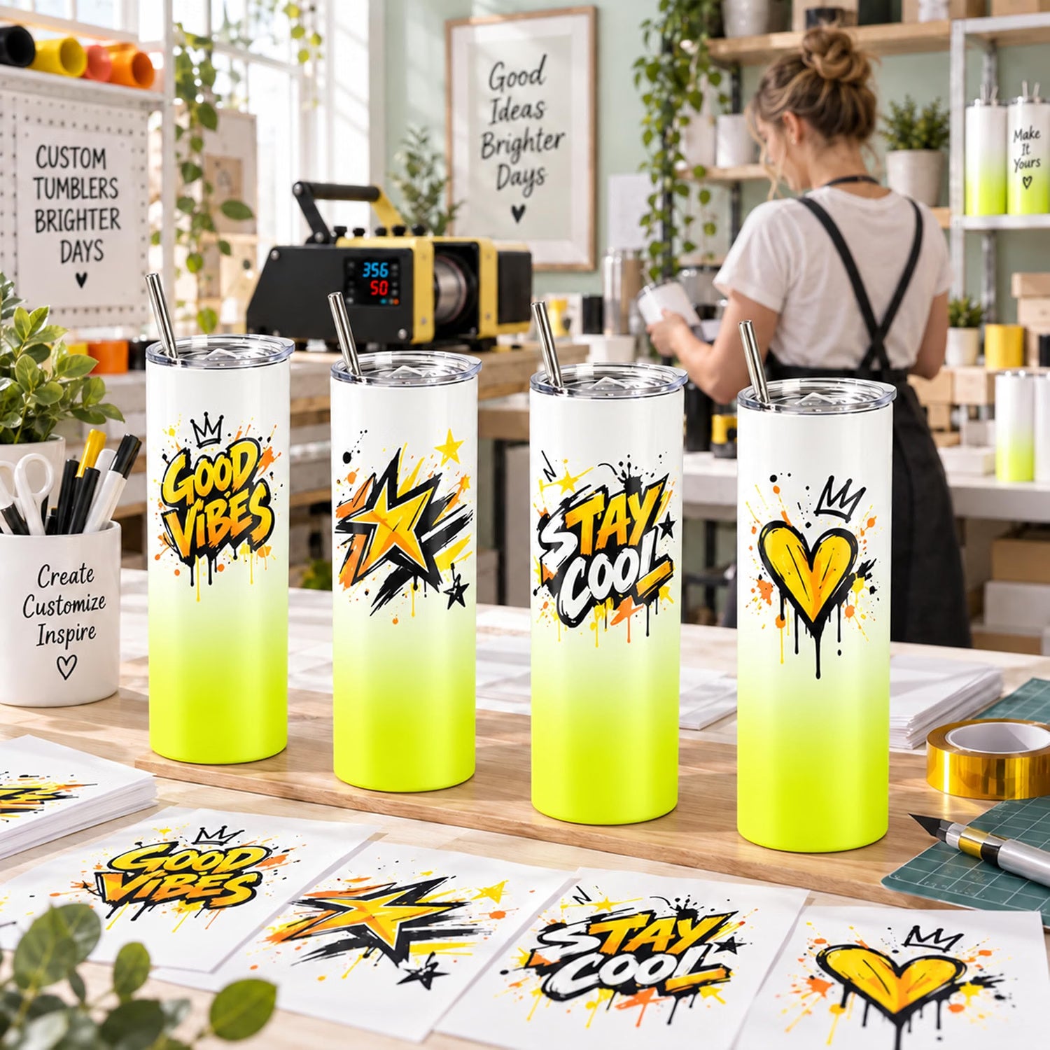 20oz Sublimation Tumblers,4Pack Gradient Lemon Yellow Straight Cups