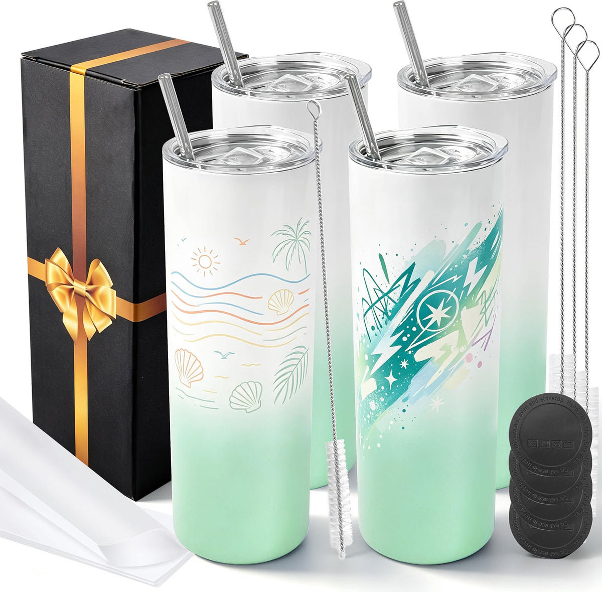 20 oz Sublimation Tumblers,4 Pack Gradient Mint Green Straight Cups