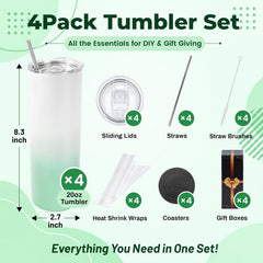 20 oz Sublimation Tumblers,4 Pack Gradient Mint Green Straight Cups