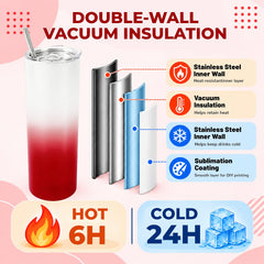 20 oz Sublimation Tumblers, 4 Pack Gradient Red Straight Cups