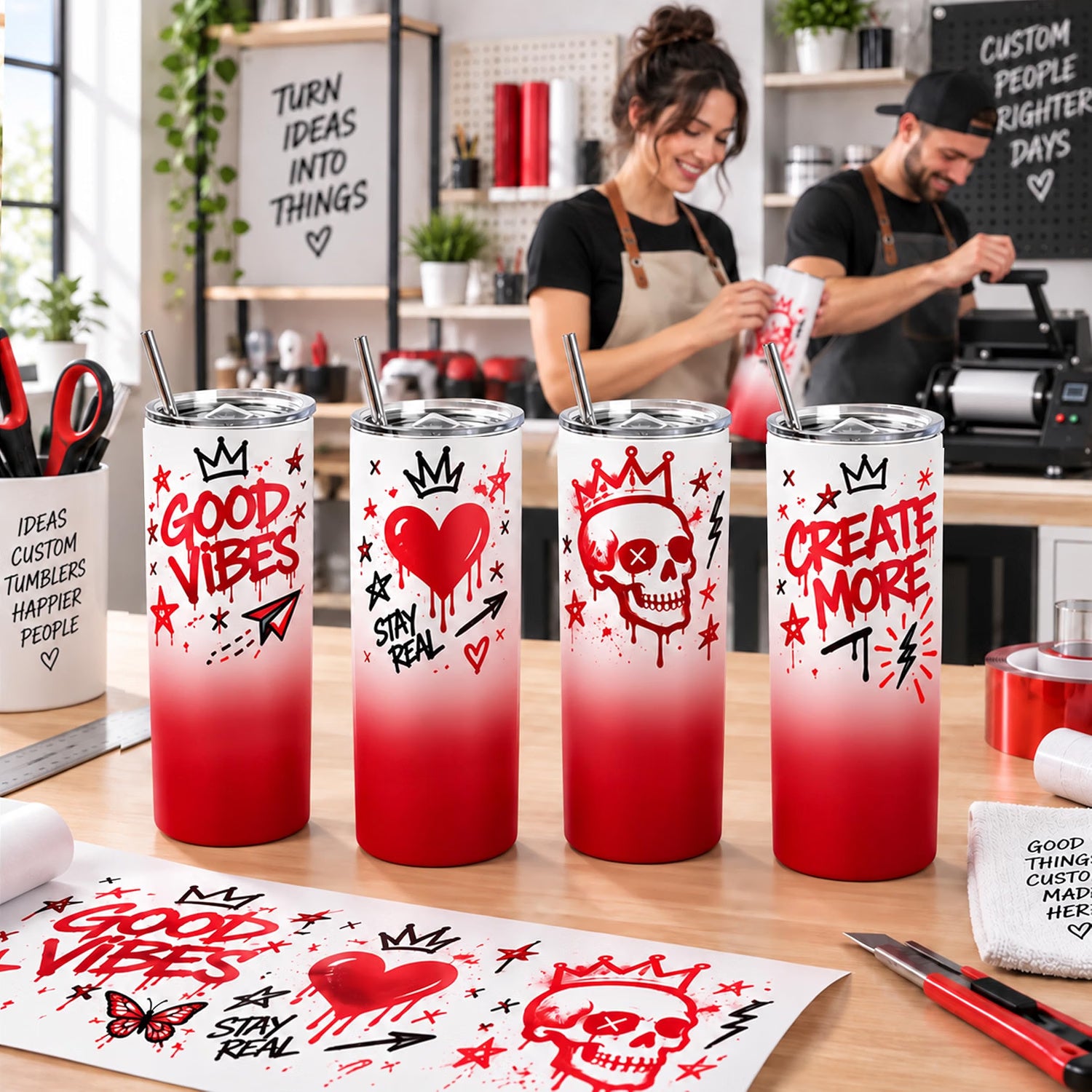 20 oz Sublimation Tumblers, 4 Pack Gradient Red Straight Cups
