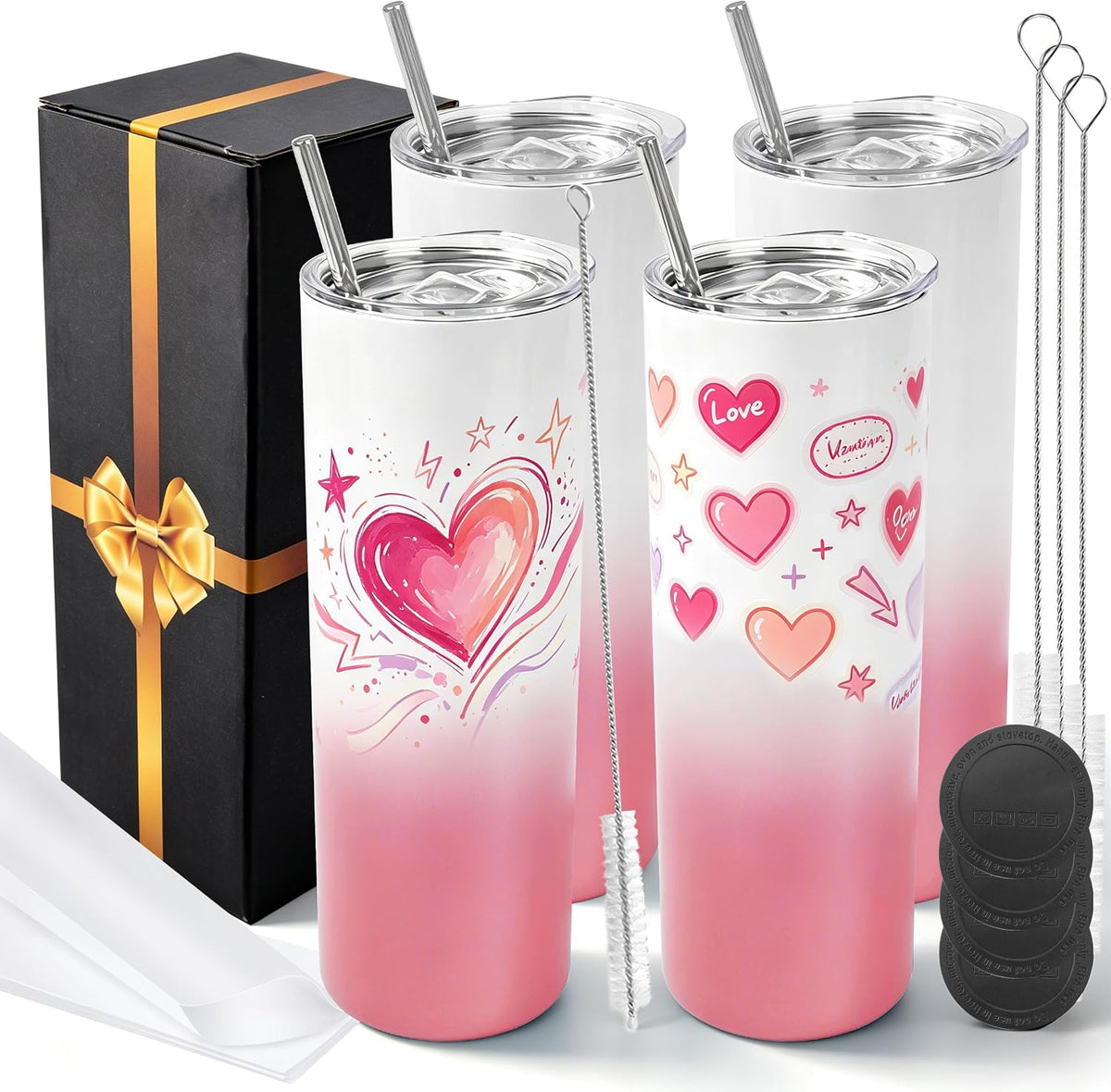 20 oz Sublimation Tumblers,4 Pack Gradient Light Pink Straight Cups