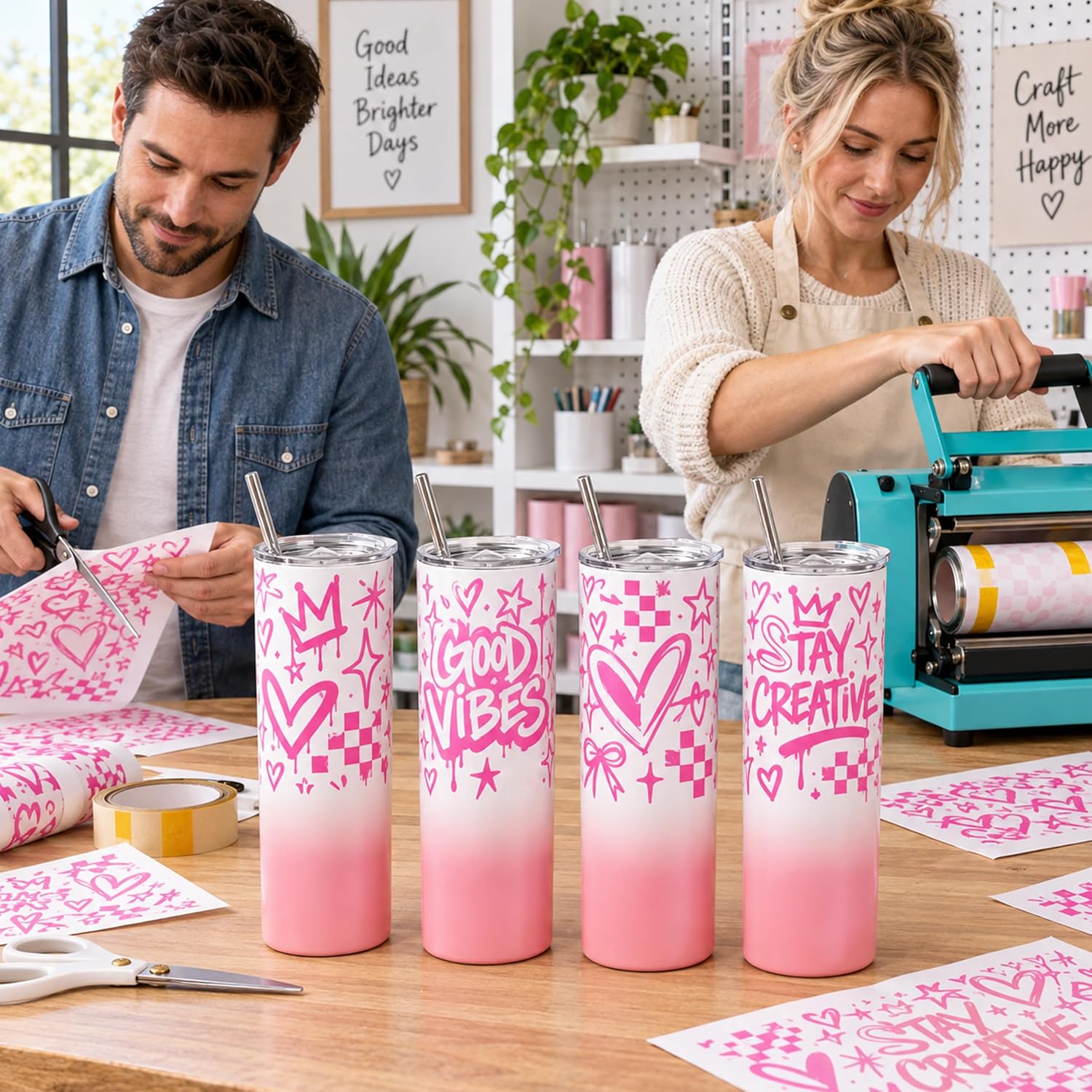 20 oz Sublimation Tumblers,4 Pack Gradient Light Pink Straight Cups