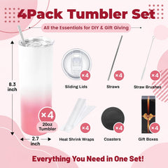 20 oz Sublimation Tumblers,4 Pack Gradient Light Pink Straight Cups