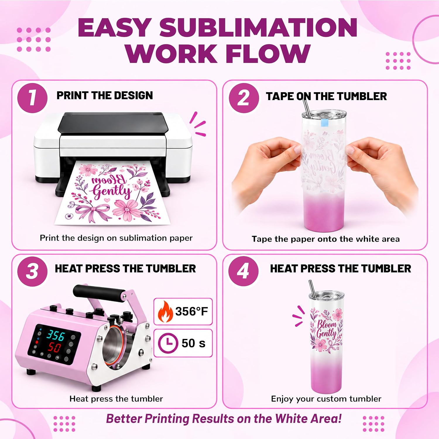 20oz Sublimation Tumblers,4 Pack Gradient Purple Pink Straight Cups