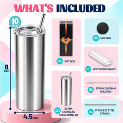 20 oz Sublimation Tumblers, 10 Pack Stainless Steel Tumbler Blanks