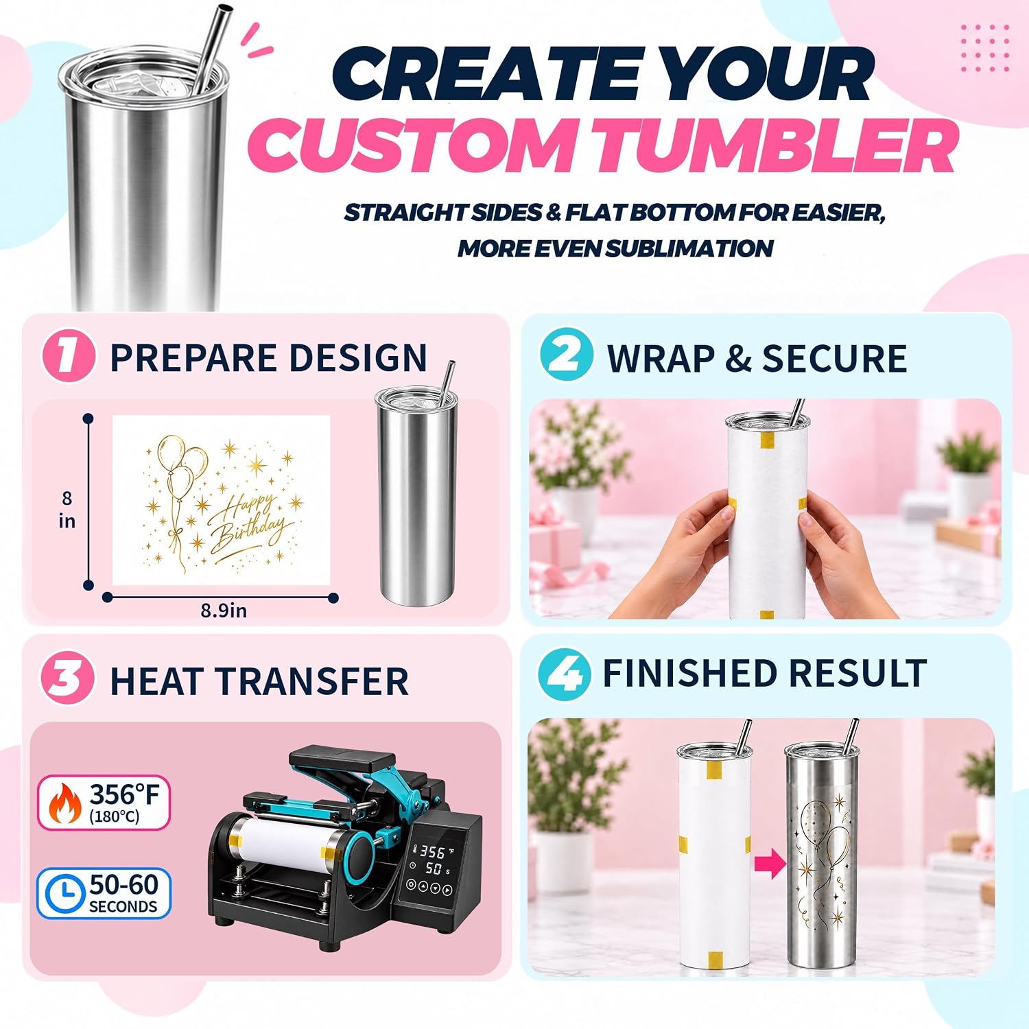 20 oz Sublimation Tumblers, 10 Pack Stainless Steel Tumbler Blanks
