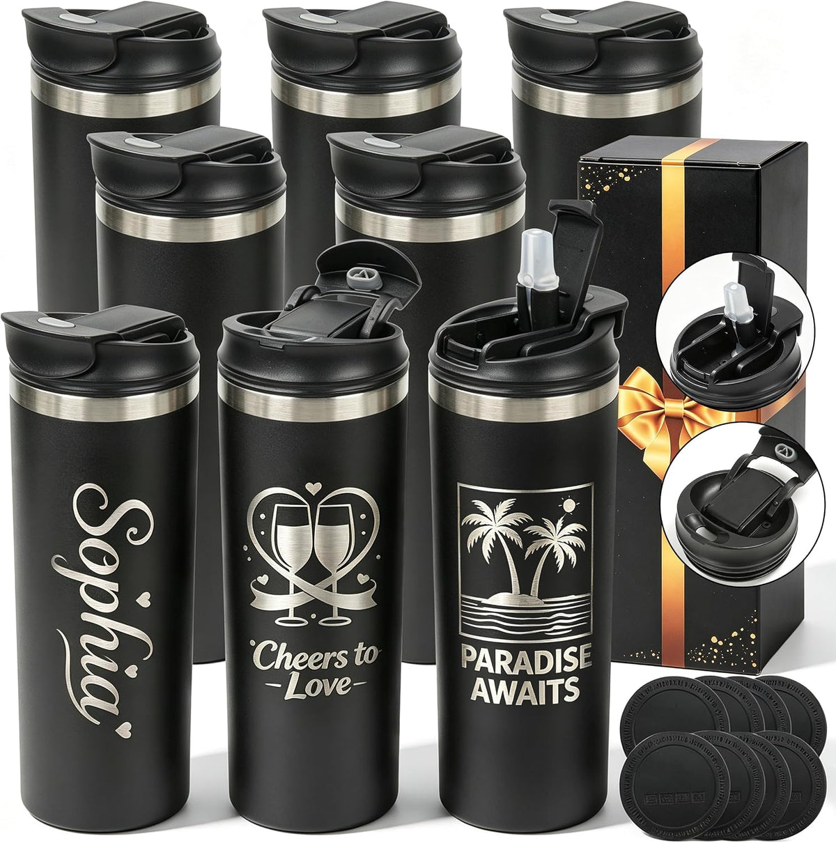 20 oz Tumblers Bulk with Dual-Opening Lids 8 Pack Powder Coated