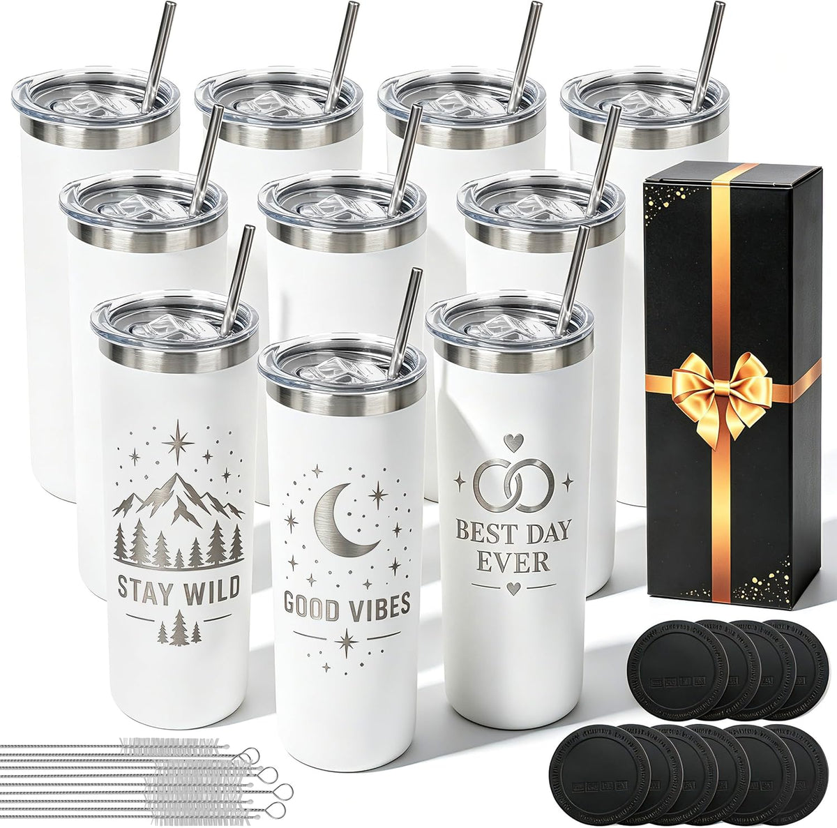 20 oz Tumblers Bulk with Lids and Straws 10 Pack Powder Coated