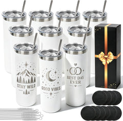 20 oz Tumblers Bulk with Lids and Straws 10 Pack Powder Coated