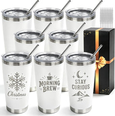 20 oz Tumblers Bulk with Lids and Straws 8 Pack Powder Coated
