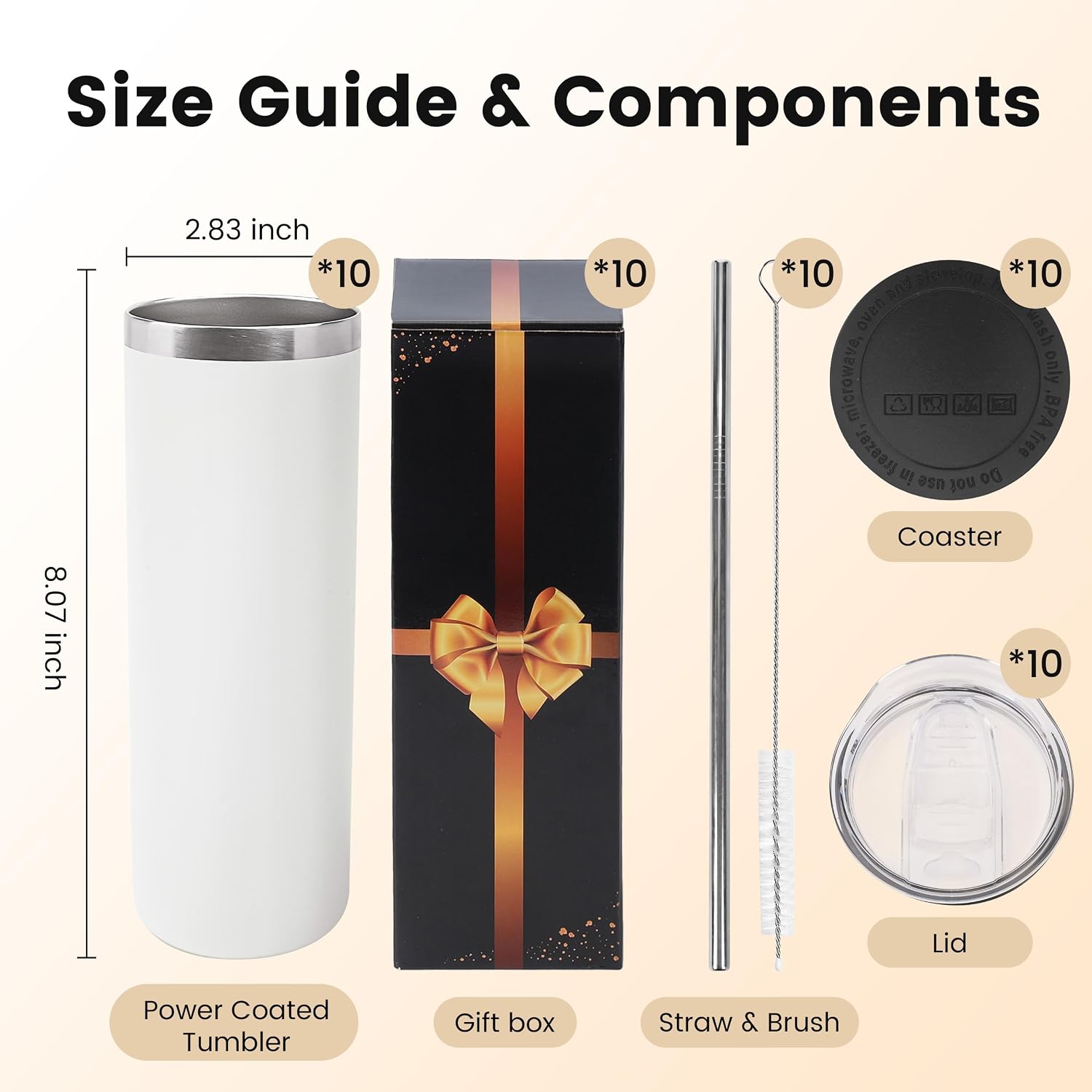 20 oz Tumblers Bulk with Lids and Straws 10 Pack Powder Coated