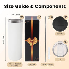 20 oz Tumblers Bulk with Lids and Straws 10 Pack Powder Coated
