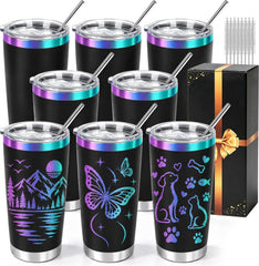 20 oz Tumblers Bulk with Lids and Straws 8 Pack Powder Coated