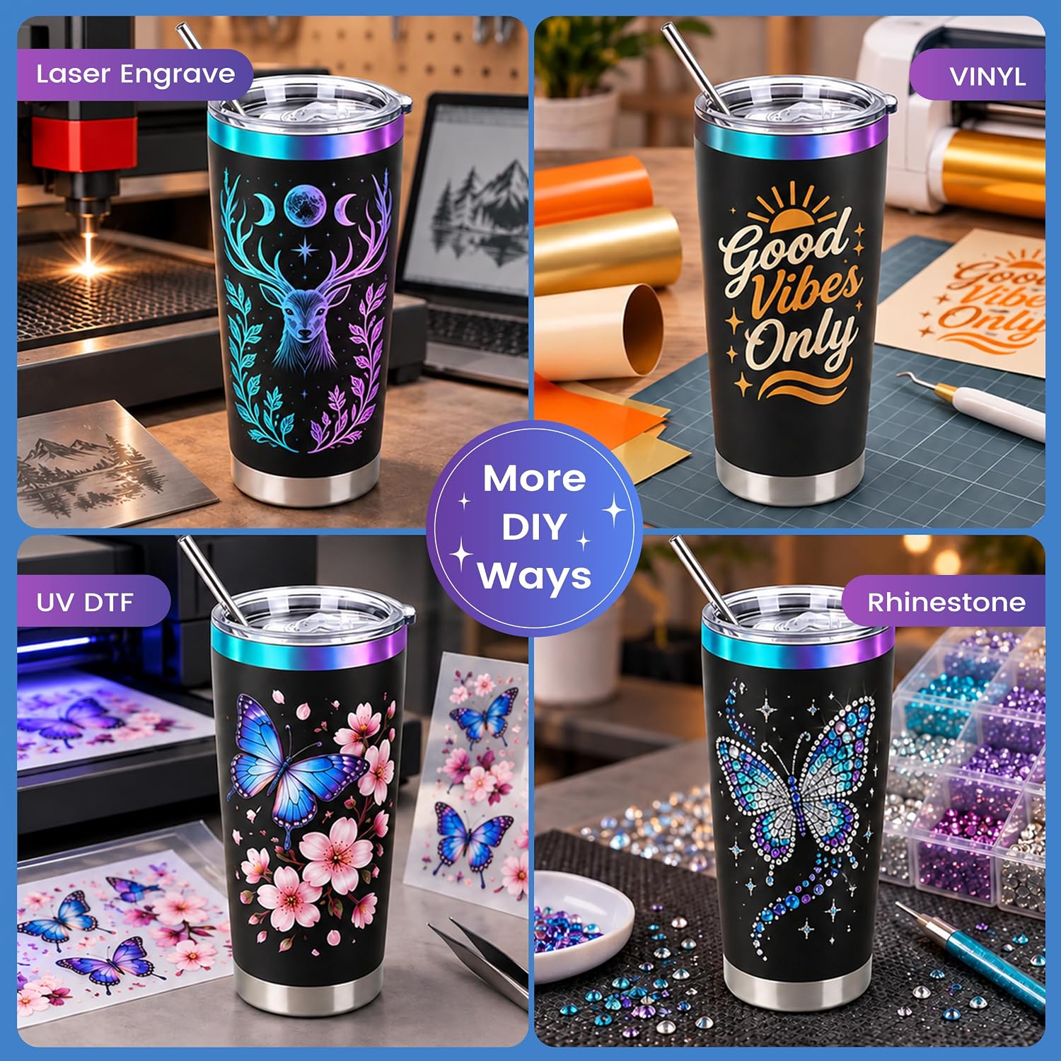 20 oz Tumblers Bulk with Lids and Straws 8 Pack Powder Coated