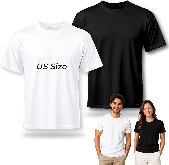2 PCS Blank T Shirts Black White Polyester for Daily Wear Unisex