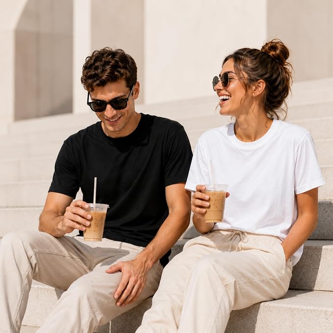 2 PCS Blank T Shirts Black White Polyester for Daily Wear Unisex