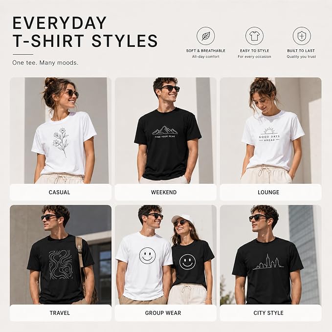 2 PCS Blank T Shirts Black White Polyester for Daily Wear Unisex