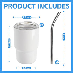 3 OZ Mini Tumbler Shot Glass with Straw and Lid White