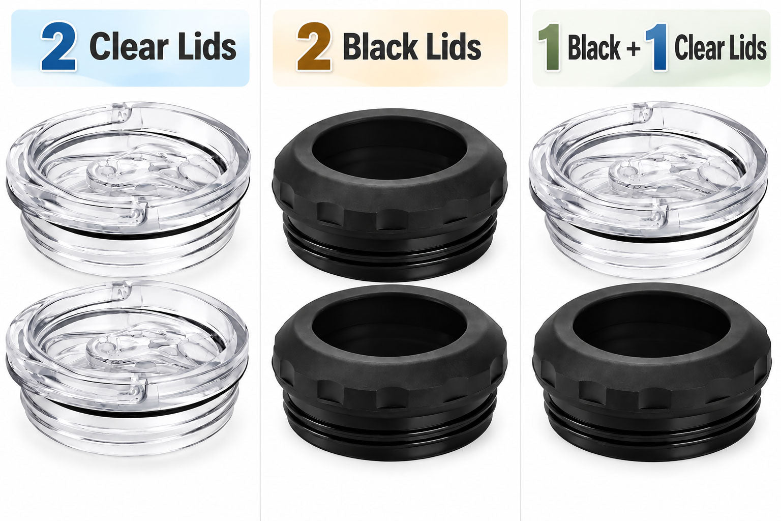 2 Pack Replacement Lids for Sublimation Skinny Beer Can Coolers, Clear and Black Lids