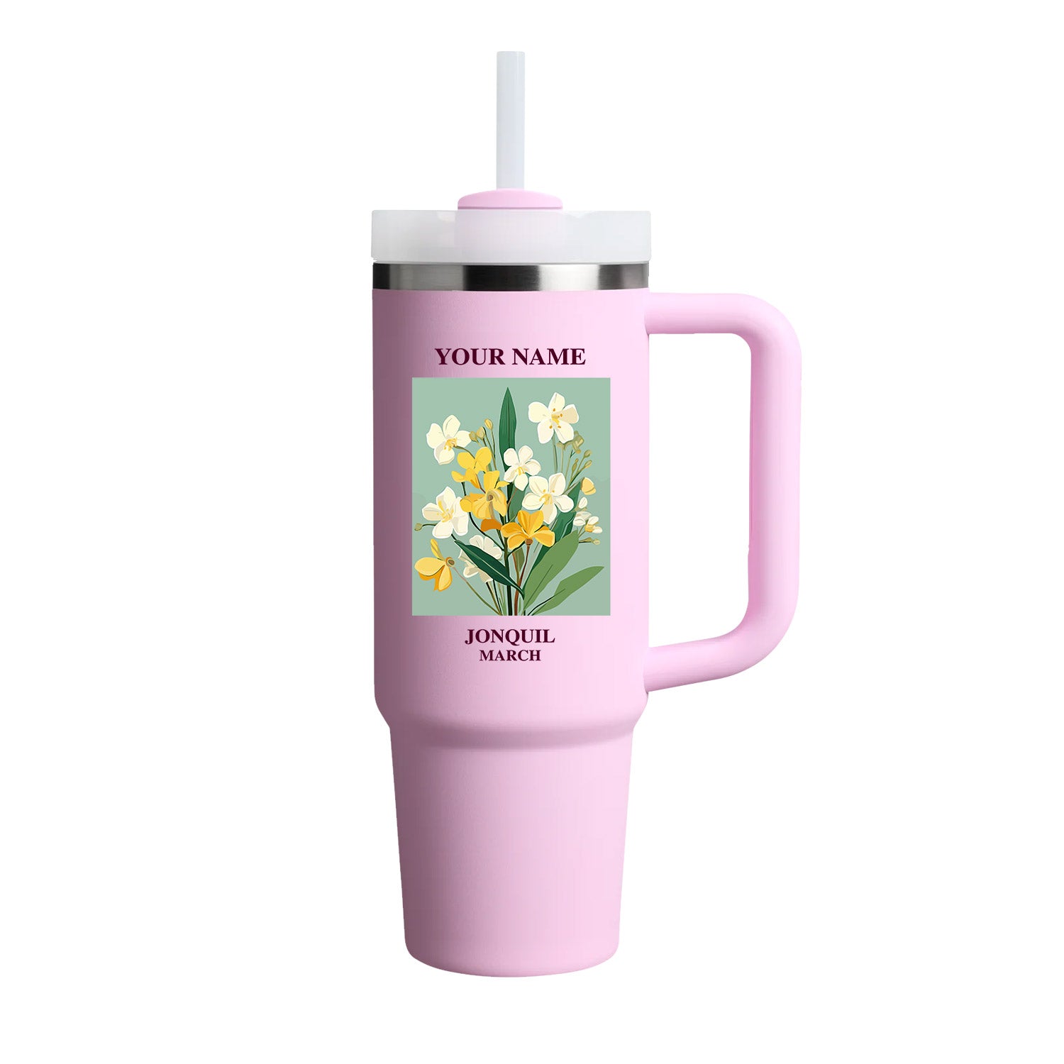 40oz Tumbler with Birth Flower and Custom Name(Cherry Blossom)