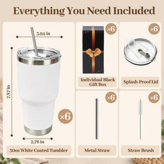 30 oz Tumblers Bulk with Lids and Straws 6 Pack Powder Coated