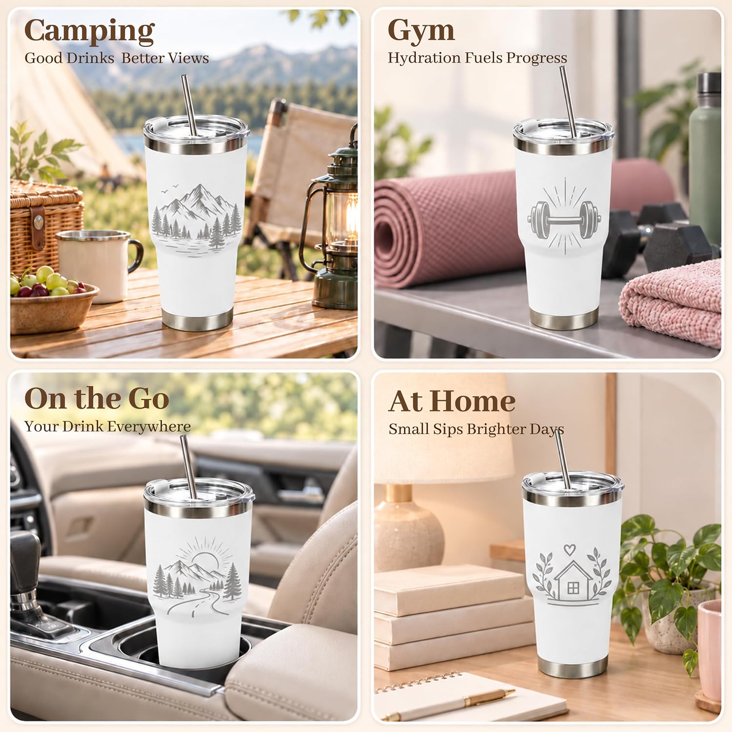 30 oz Tumblers Bulk with Lids and Straws 6 Pack Powder Coated
