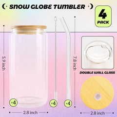 16 OZ Snow Globe Glass Cups