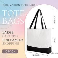 Large Canvas Tote Bags Bulk Sublimation Blanks with Long Handle 18.5 x 15 x 4 inch