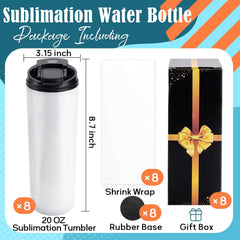 20 OZ Sublimation Water Bottles Blank Tumblers Dual Opening