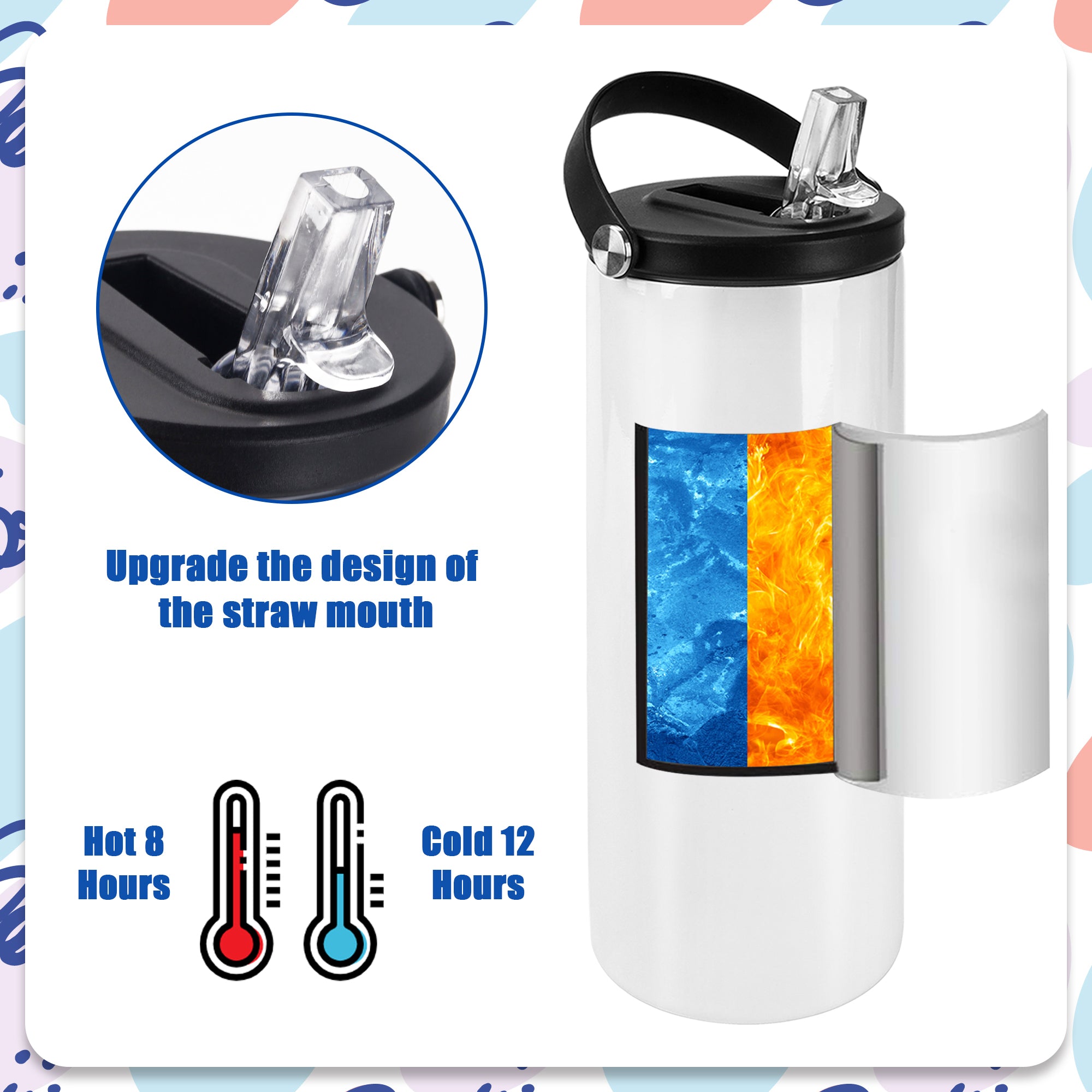 20oz Sublimation Tumblers Water Bottles with Wide Mouth Handle Cap And Straw