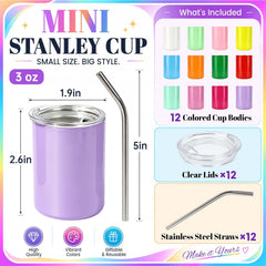 3 oz Mini Tumbler Shot Glass with Lid and Straw 12 Pack
