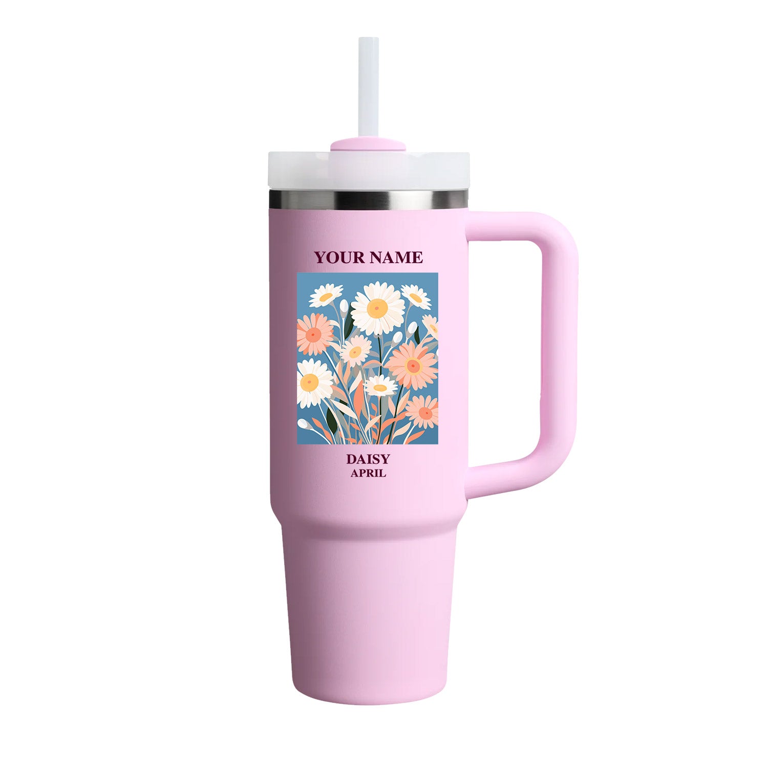 40oz Tumbler with Birth Flower and Custom Name(Cherry Blossom)