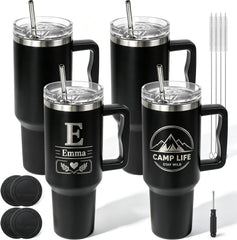 4 Pack 40oz Black Insulated Tumbler with Lids and Straws