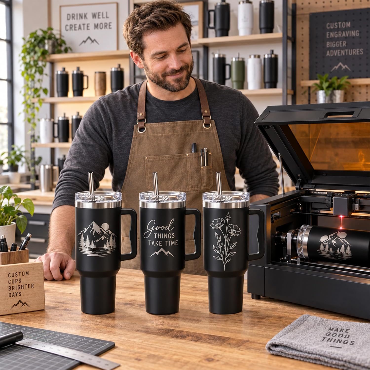 4 Pack 40oz Black Insulated Tumbler with Lids and Straws