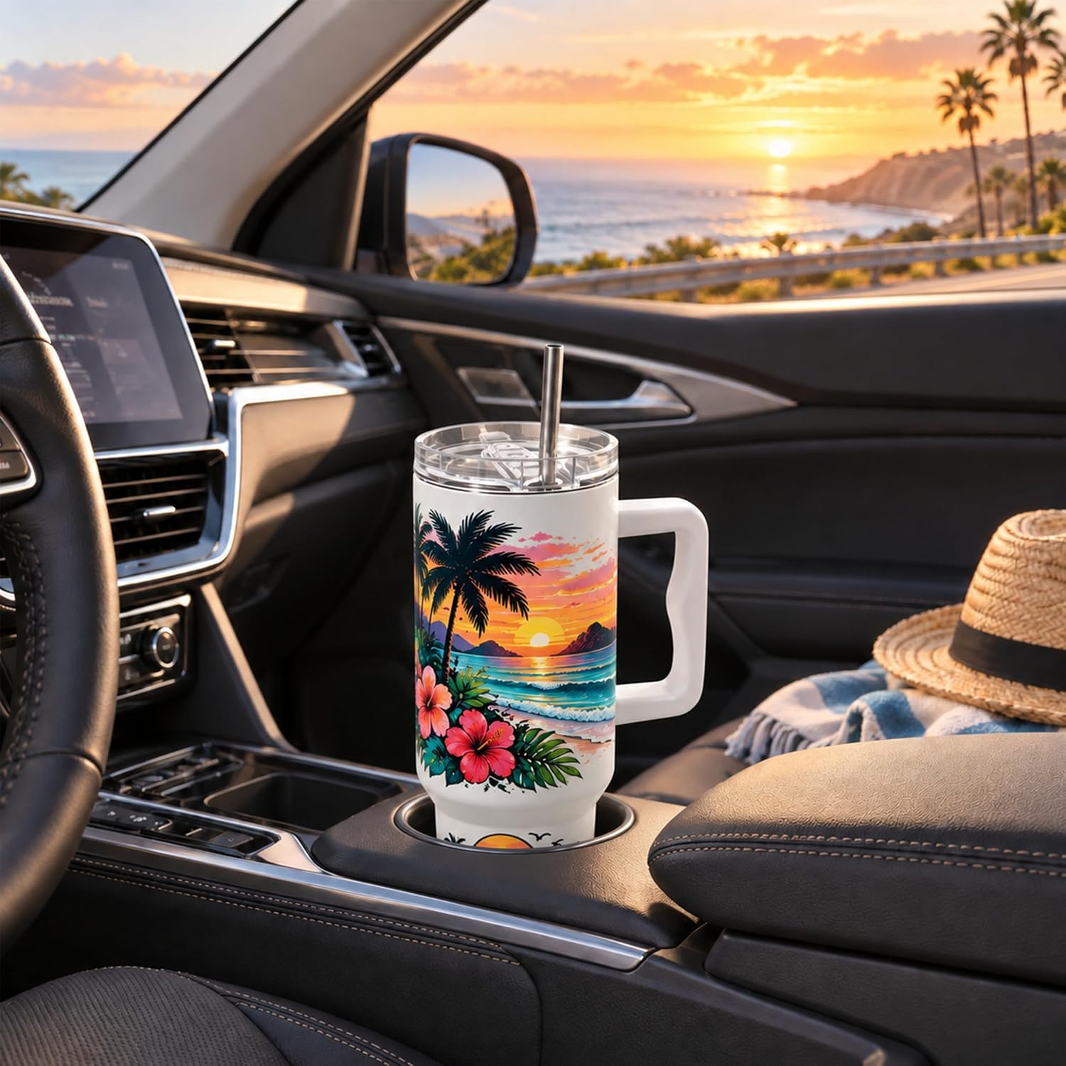 4 Pack 40oz Sublimation Tumblers with White Handles,Lids and Straws